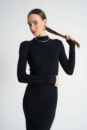 Self Collar Ribbed Dress - Qustyle - Globality Store - Women Clothes Wholesale Turkey