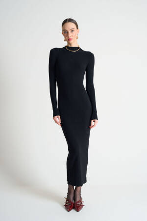 Self Collar Ribbed Dress - Qustyle - Globality Store - Women Clothes Wholesale Turkey