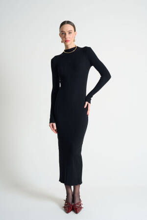 Self Collar Ribbed Dress - Qustyle - Globality Store - Women Clothes Wholesale Turkey
