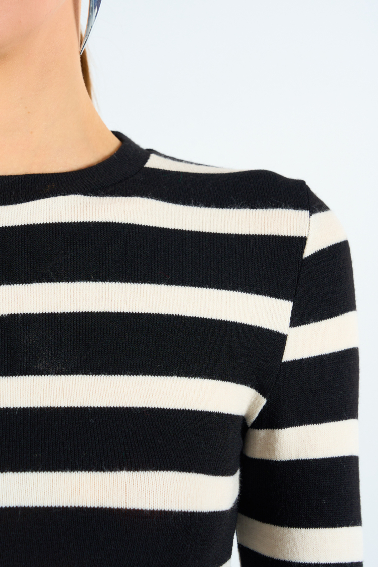 Horizontal Striped Short Dress - Black-White