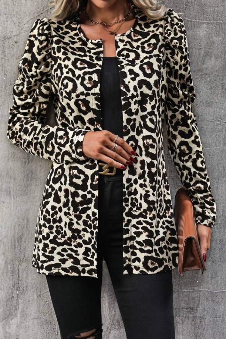 Women's Long Sleeve Front Shoulder Open Raised Diving Jacket - Brown - Janes - Globality Store - Women Clothes Wholesale Turkey