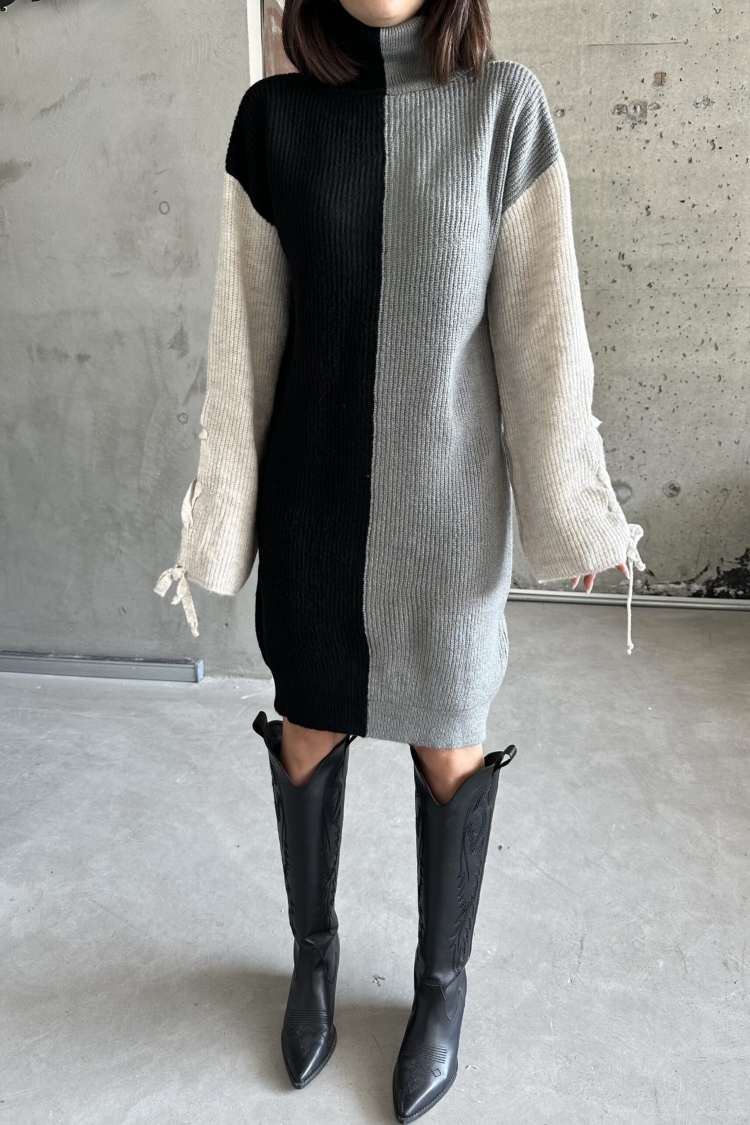 Two-Tone Raised Dress - My Fashion - Globality Store - Women Clothes Wholesale Turkey