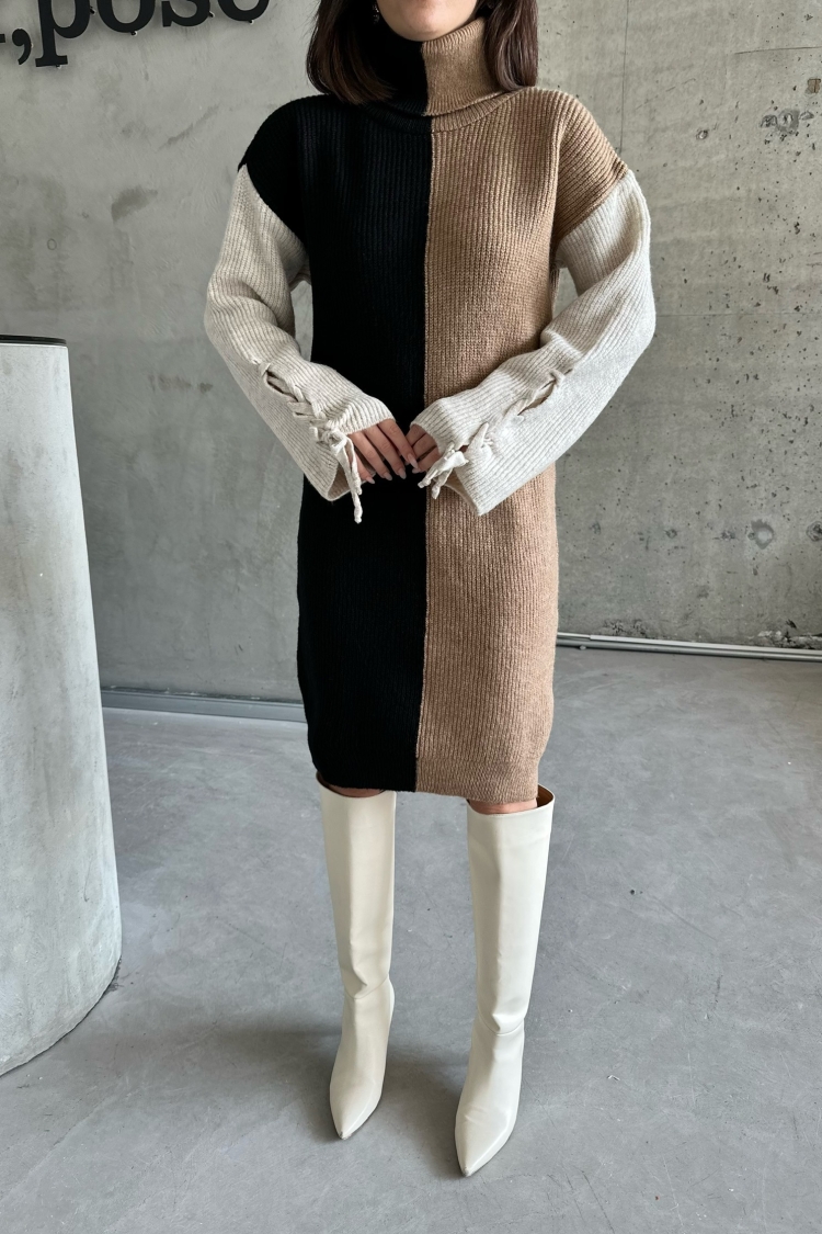 Two-Tone Raised Dress - My Fashion - Globality Store - Women Clothes Wholesale Turkey