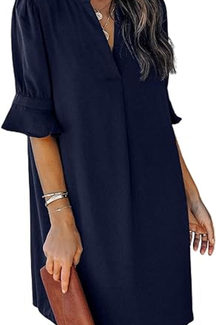 V Neck Viscose Elvise With Ruffled Sleeves - Polo Bonetta - Globality Store - Women Clothes Wholesale Turkey