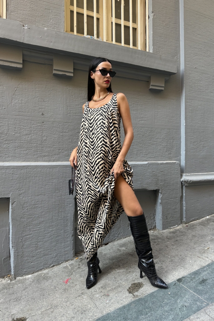 Women'sFlounce Satin Printed Long Dress