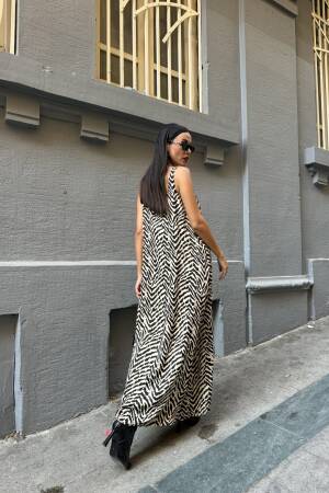 Women'sFlounce Satin Printed Long Dress - First Angels - Globality Store - Women Clothes Wholesale Turkey