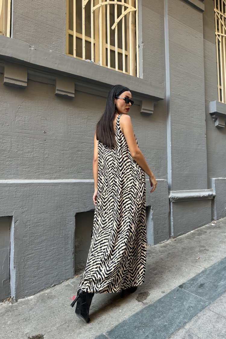 Women'sFlounce Satin Printed Long Dress