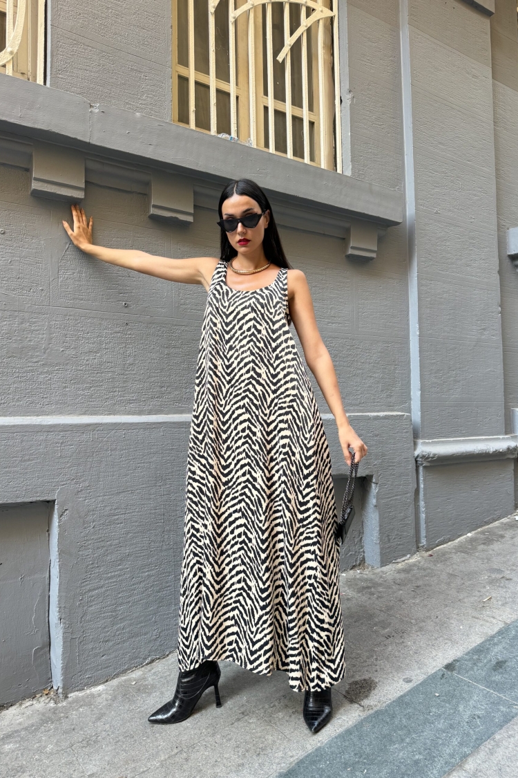 Women'sFlounce Satin Printed Long Dress