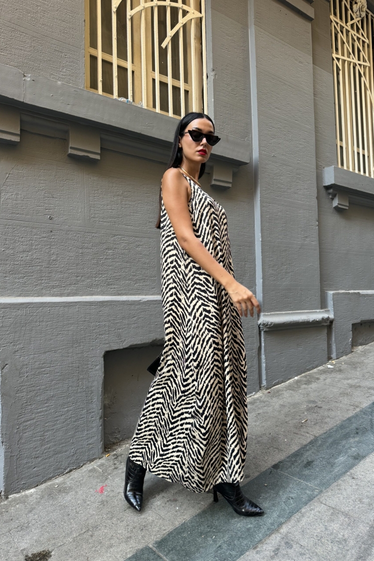 Women'sFlounce Satin Printed Long Dress