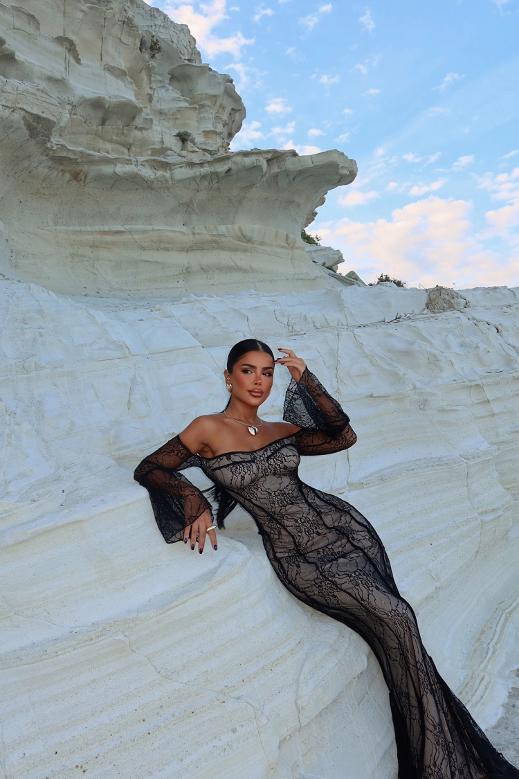 Black Marianna Lace Long Dress - EYYO ATELIER - Globality Store - Women Clothes Wholesale Turkey