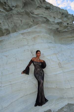 Black Marianna Lace Long Dress - EYYO ATELIER - Globality Store - Women Clothes Wholesale Turkey