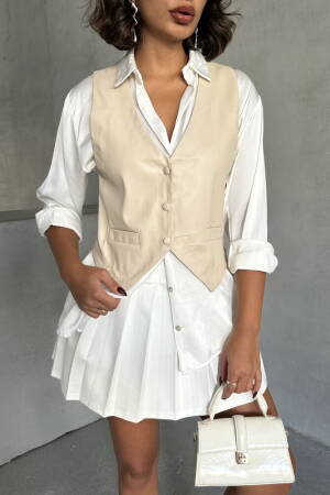 Buttoned Leather Vest - Topshow - Globality Store - Women Clothes Wholesale Turkey