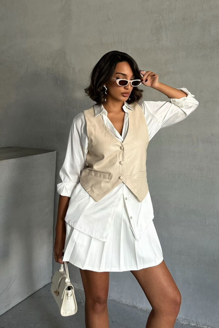 Buttoned Leather Vest - Topshow - Globality Store - Women Clothes Wholesale Turkey