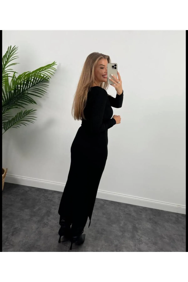 Ottoman Fabric Square Neck Long SleeveDress