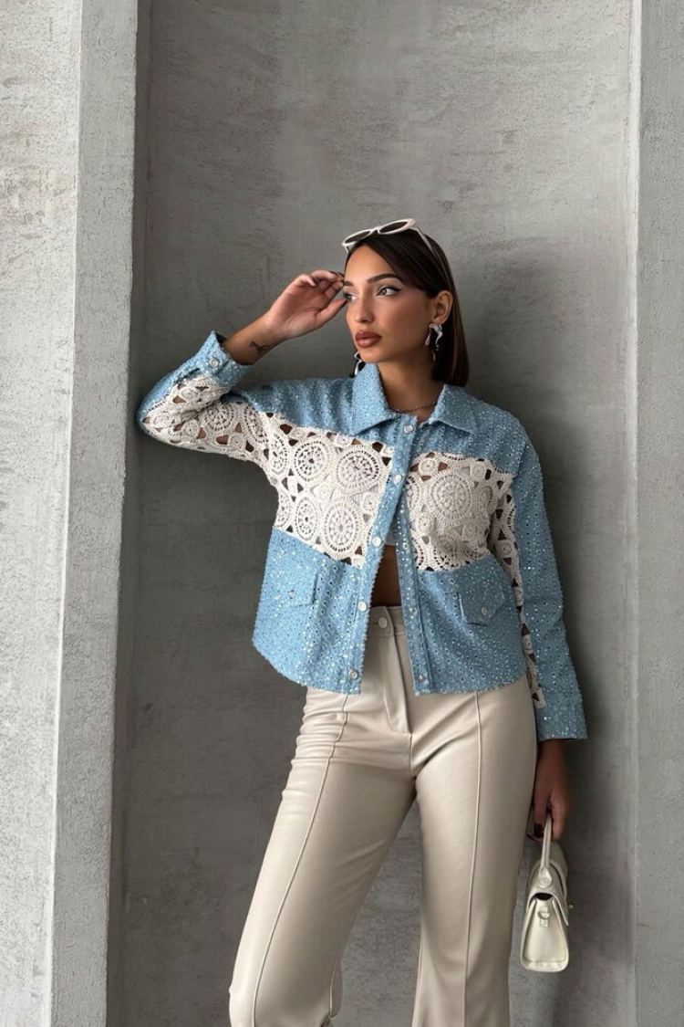 Dsn1 Lace Detailed Denim Jacket - Brand: Topshow - Women's Clothing Wholesale - Globality Store