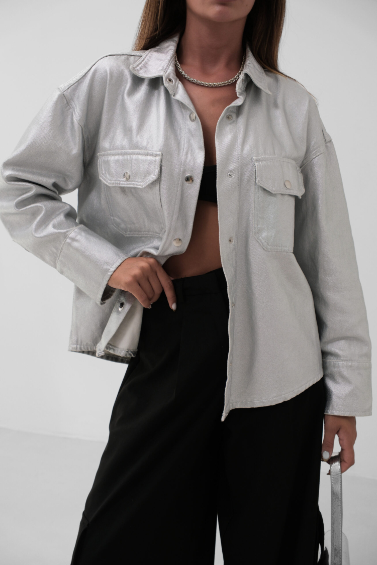 Metallic Denim Jacket - Gray