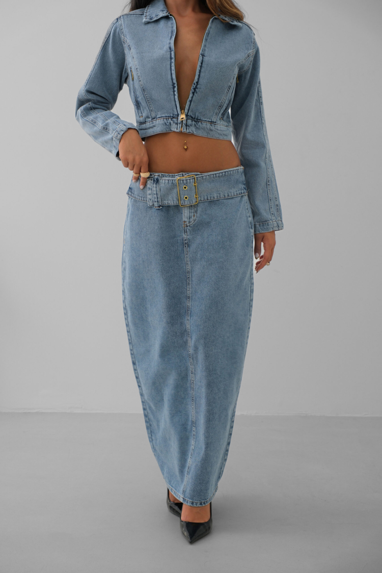Zipper Detail Denim Jacket - Light