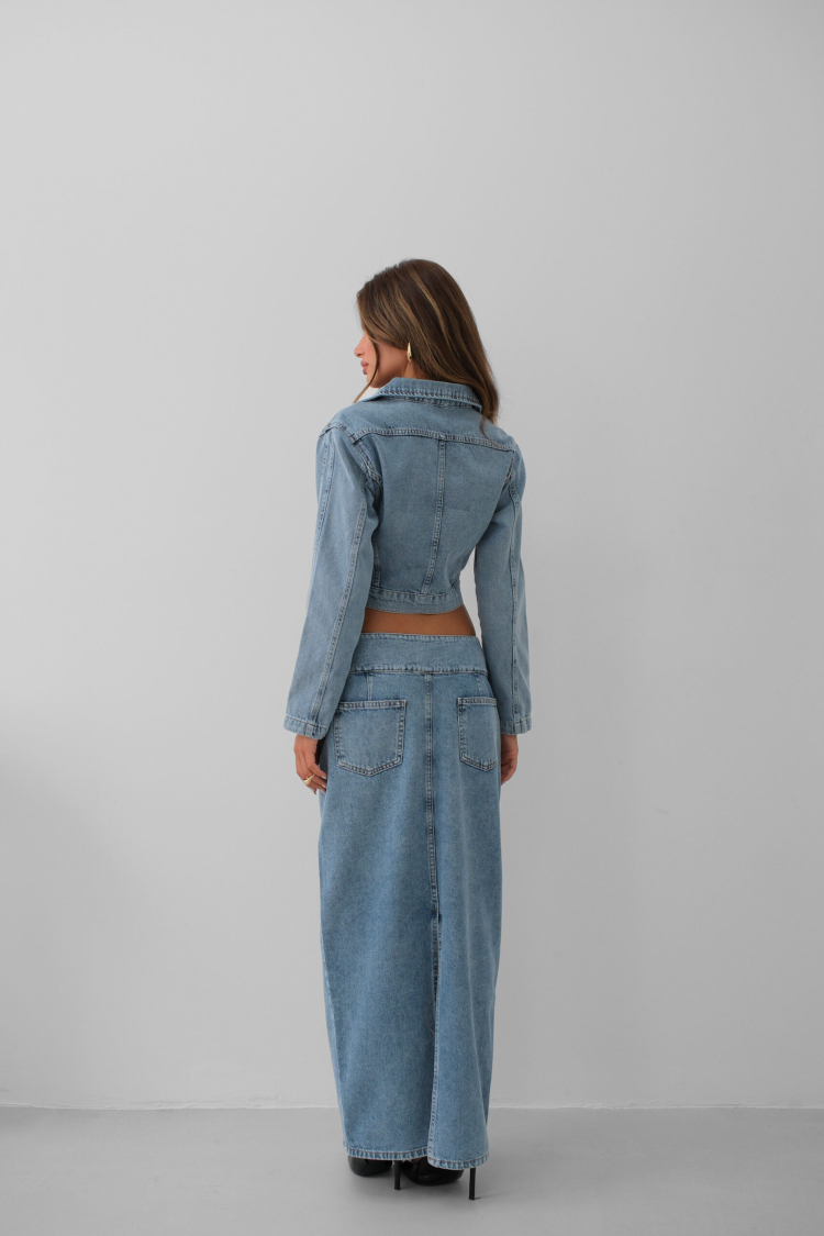 Zipper Detail Denim Jacket - Light