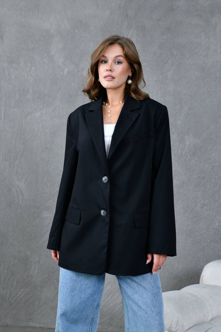 Black Polyviscose Oversize Jacket