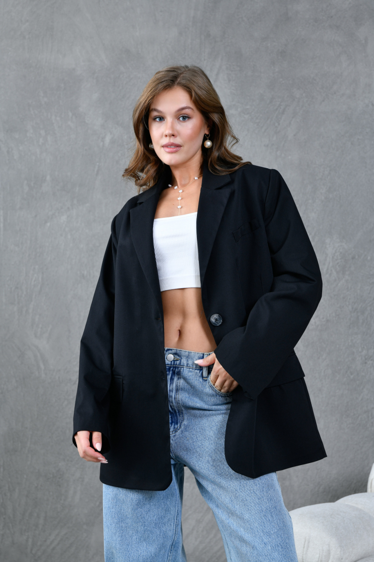 Black Polyviscose Oversize Jacket