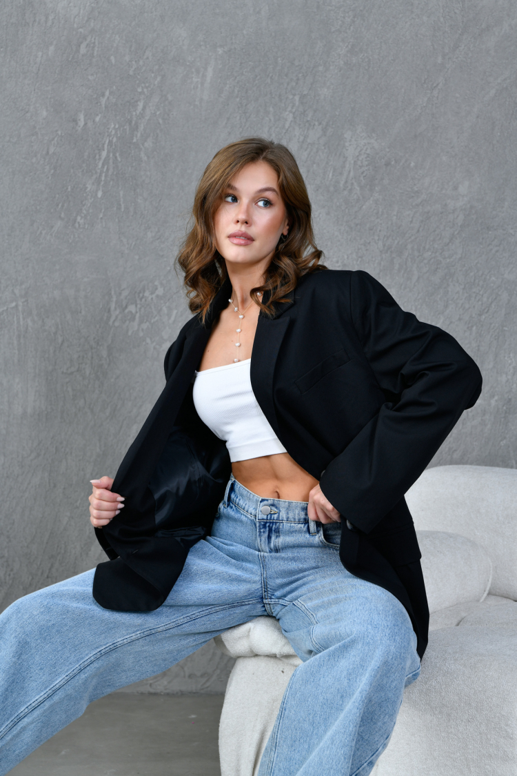 Black Polyviscose Oversize Jacket