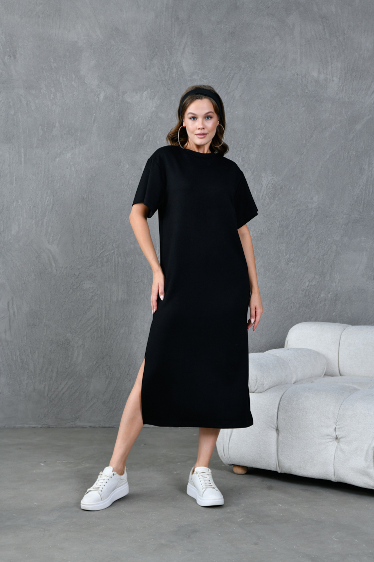 Modal Short Sleeve Slit Dress 28030 - First Angels - Globality Store - Women Clothes Wholesale Turkey