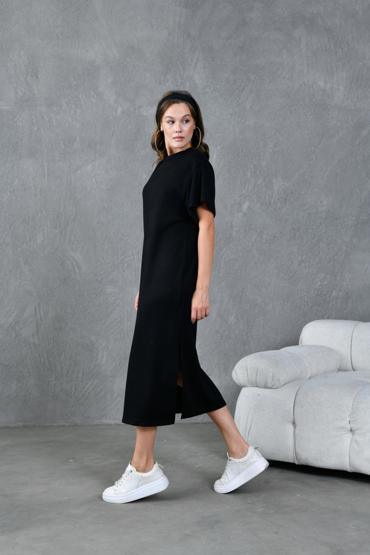 Modal Short Sleeve Slit Dress 28030