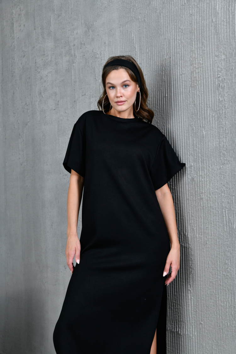 Modal Short Sleeve Slit Dress 28030