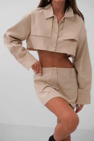 Button Detail Crop Jacket - Black Fashion - Globality Store - Women Clothes Wholesale Turkey