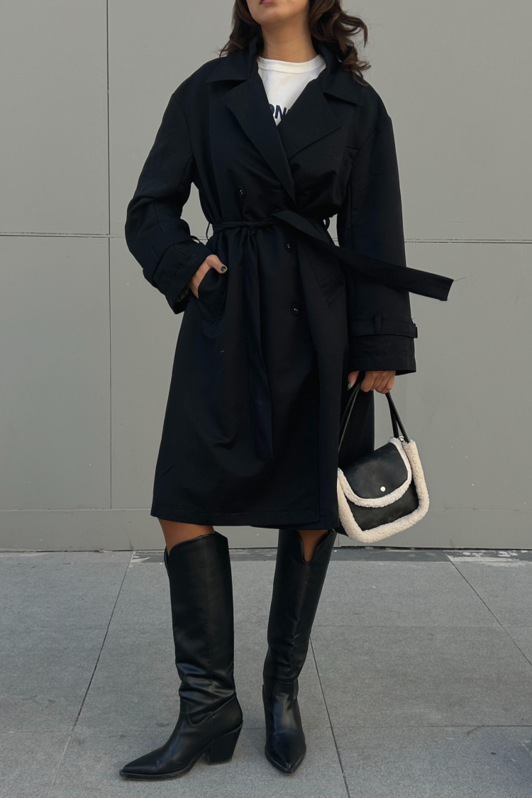Lined Striped Patterned Oversize Trench Coat 28119