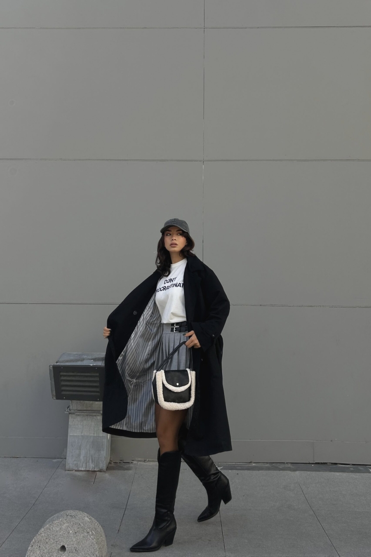 Lined Striped Patterned Oversize Trench Coat 28119