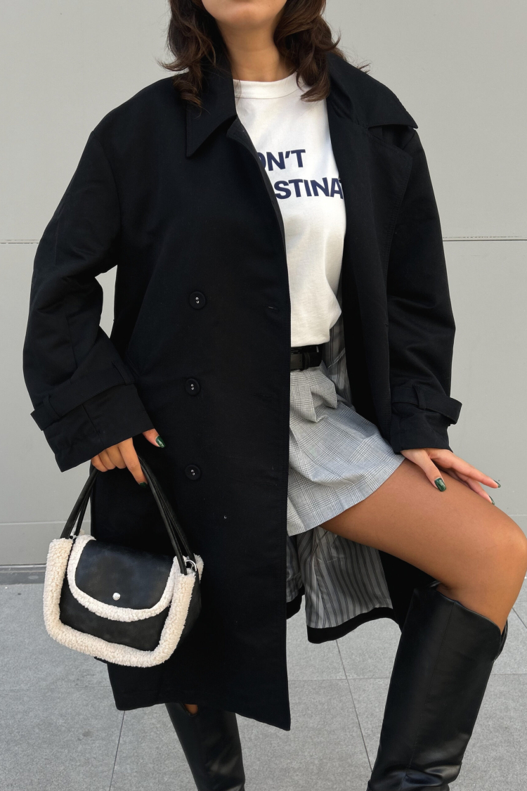 Lined Striped Patterned Oversize Trench Coat 28119