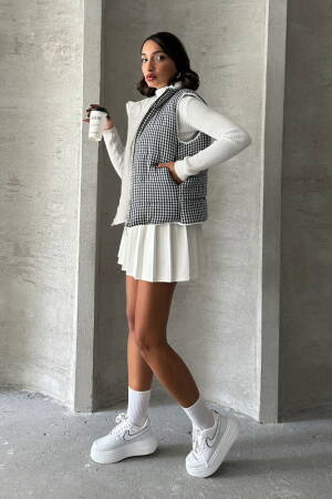 Houndstooth Patterned Fiber Puffer Vest - Topshow - Globality Store - Women Clothes Wholesale Turkey