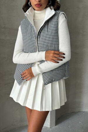 Houndstooth Patterned Fiber Puffer Vest - Topshow - Globality Store - Women Clothes Wholesale Turkey