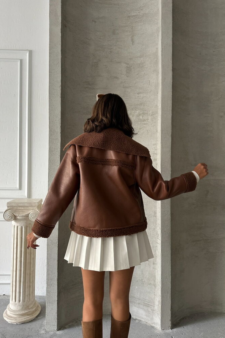 Zippered Leather Jacket- Tan