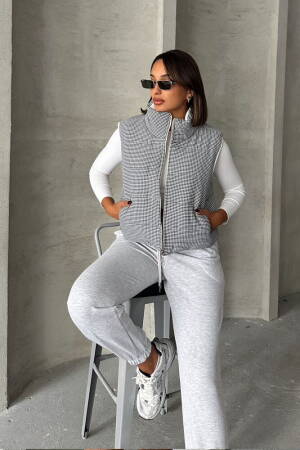 Houndstooth Patterned Fiber Puffer Vest - Topshow - Globality Store - Women Clothes Wholesale Turkey