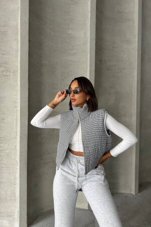 Houndstooth Patterned Fiber Puffer Vest - Topshow - Globality Store - Women Clothes Wholesale Turkey