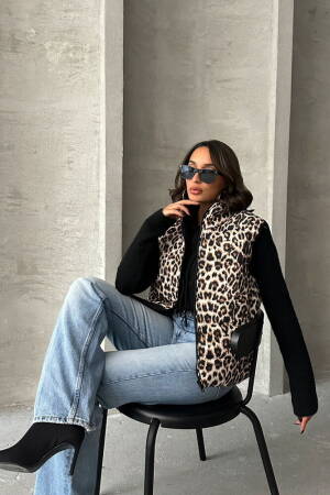 Leopard Patterned Quilted Vest - Topshow - Globality Store - Women Clothes Wholesale Turkey