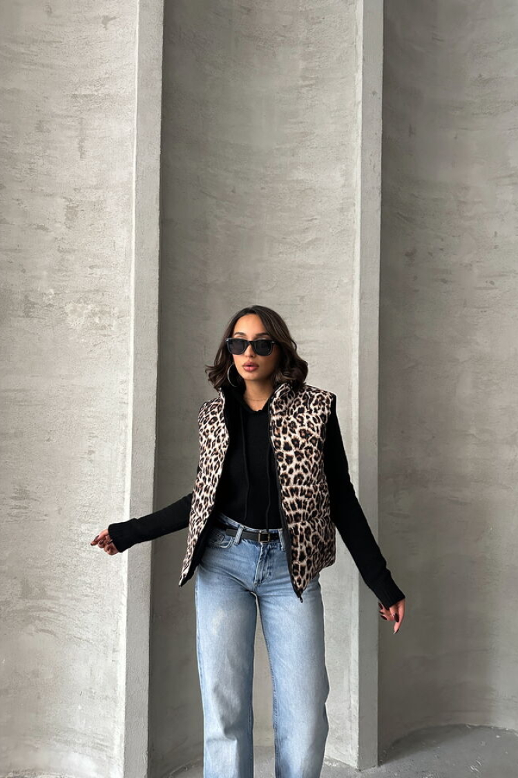 Leopard Patterned Quilted Vest