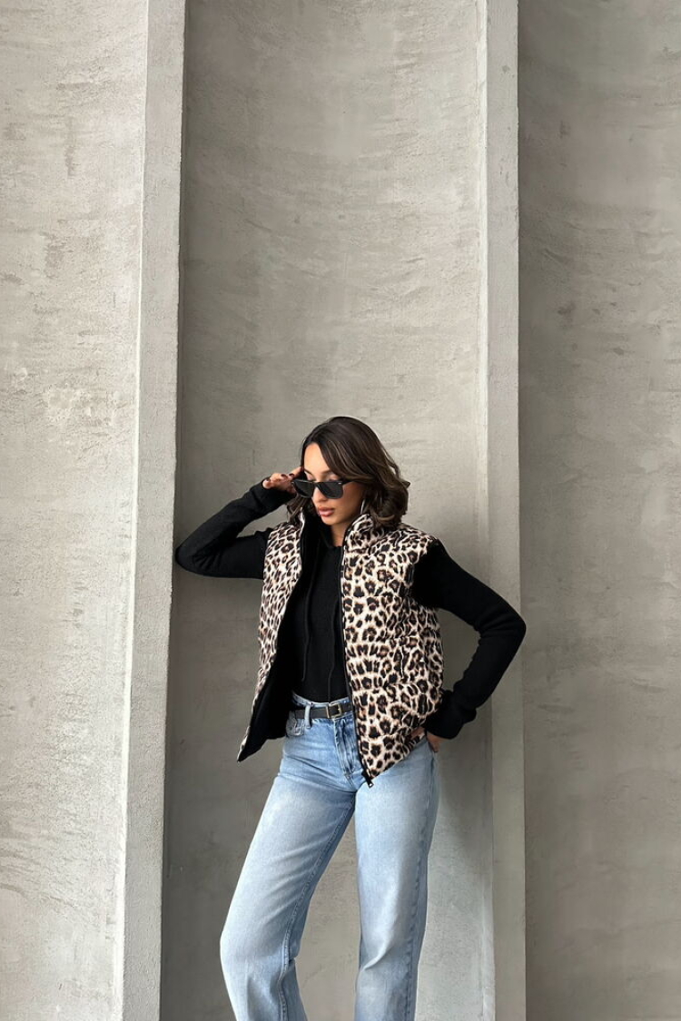 Leopard Patterned Quilted Vest