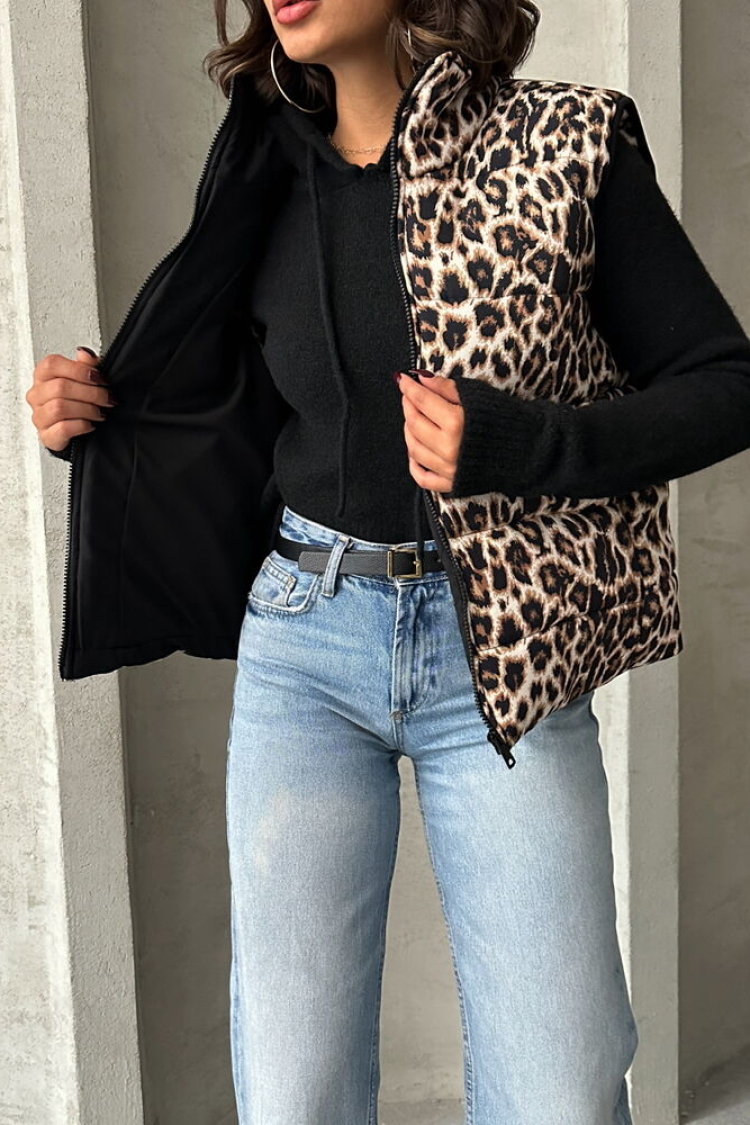 Leopard Patterned Quilted Vest