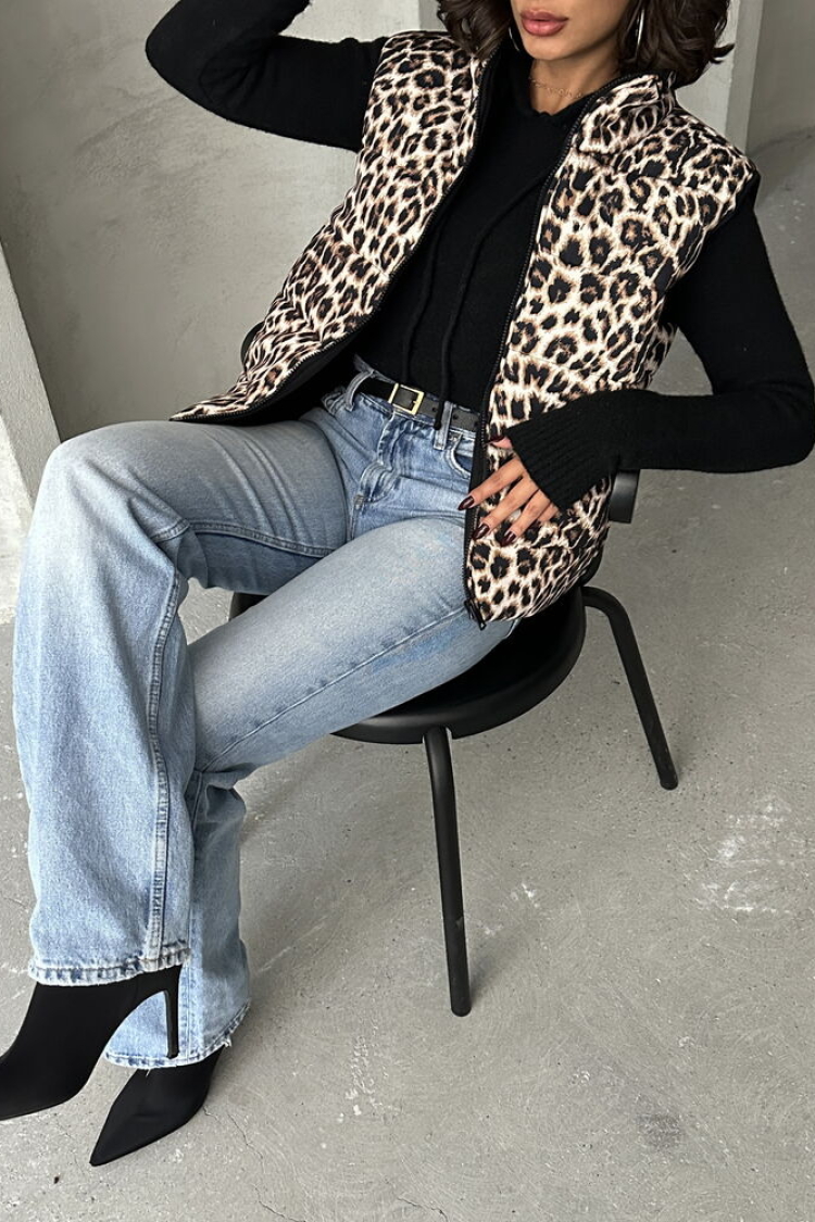 Leopard Patterned Quilted Vest
