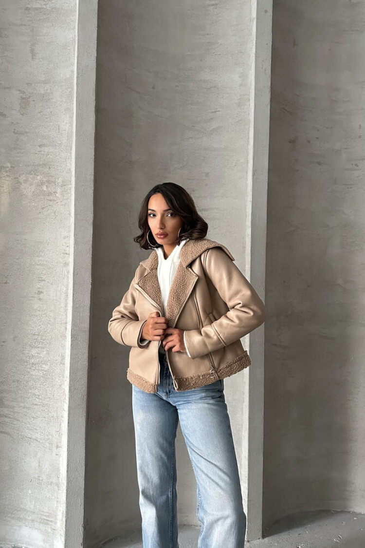 DarkZippered Leather Wholesale Coat
