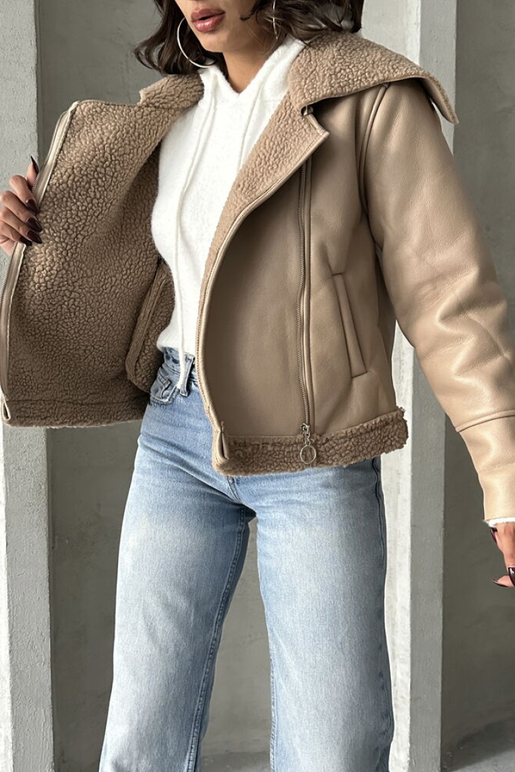 DarkZippered Leather Wholesale Coat