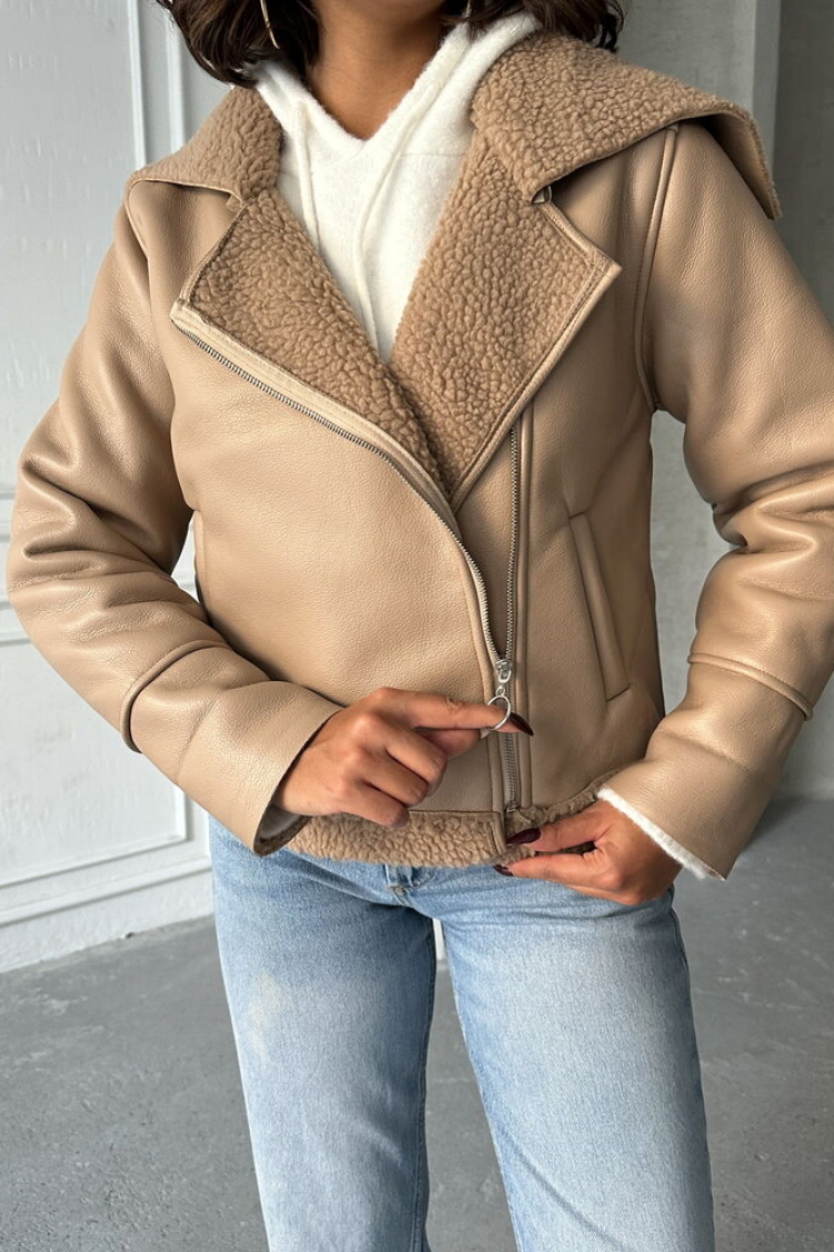 DarkZippered Leather Wholesale Coat