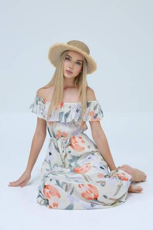 Madonna Collar Dress-& Orange - Reyon - Globality Store - Women Clothes Wholesale Turkey