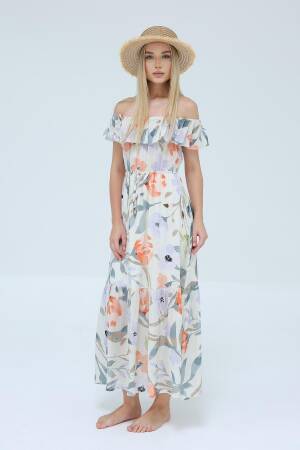 Madonna Collar Dress-& Orange - Reyon - Globality Store - Women Clothes Wholesale Turkey
