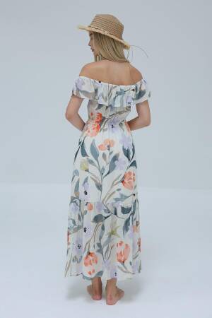 Madonna Collar Dress-& Orange - Reyon - Globality Store - Women Clothes Wholesale Turkey