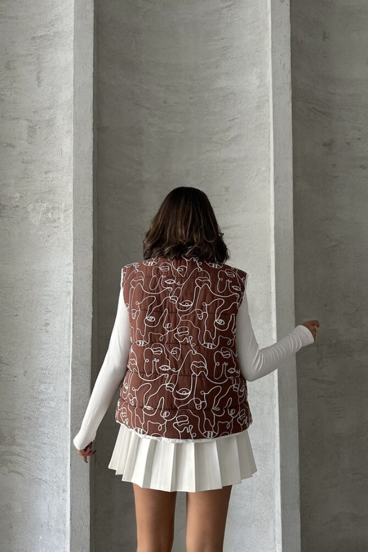 Coffee Mixed Print Patterned Fiber Inflatable Wholesale Vest