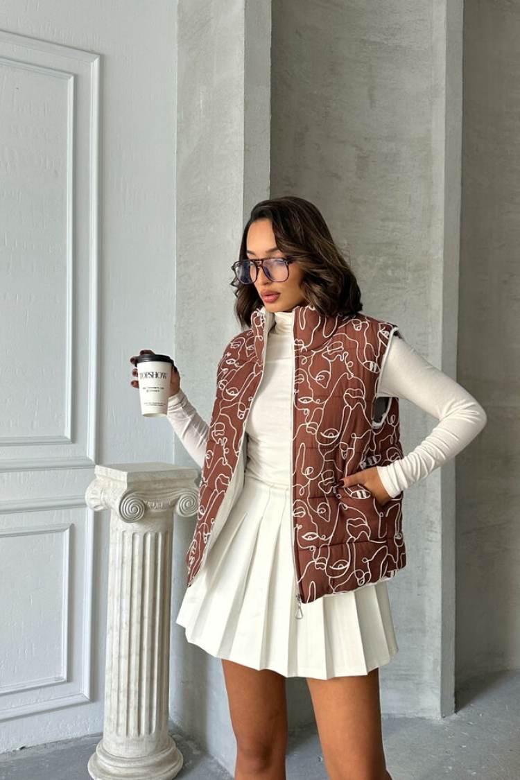 Coffee Mixed Print Patterned Fiber Inflatable Wholesale Vest